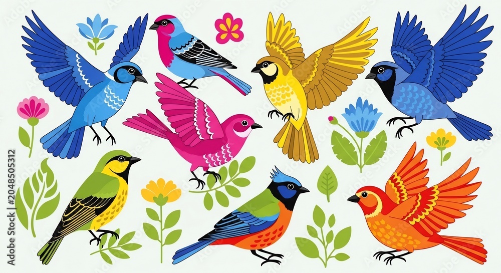 Obraz premium Aviary Flourish: A Symphony of Feathered Hues