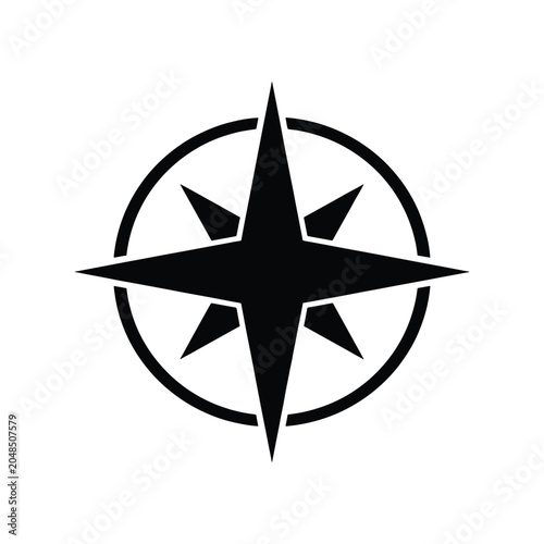 Wind Rose Silhouette Icon for Navigation and Compass Direction
