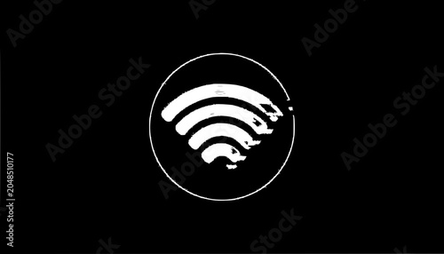 White wifi symbol in circle on black background, abstract digital connection concept