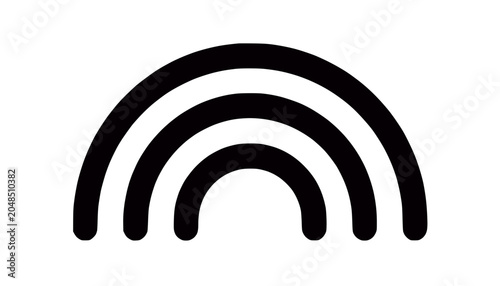 Abstract Black Rainbow Symbol, Minimalist Arc Shape on White Background