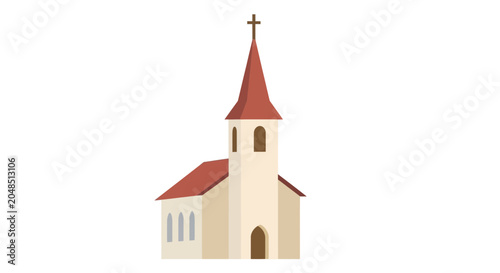 Tableau sur toile Simple Church Building with Steeple and Cross - Religious Architecture Illustrat