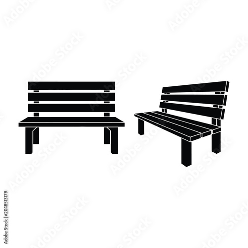Black Bench Silhouette Icons Isolated on White Background for Park and Garden Furniture Design