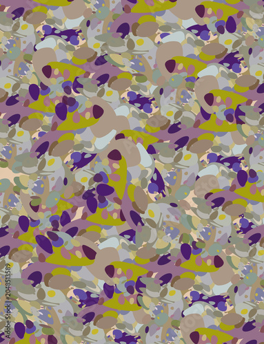 Spots of different colors and sizes, reminiscent of a field of flowers.
