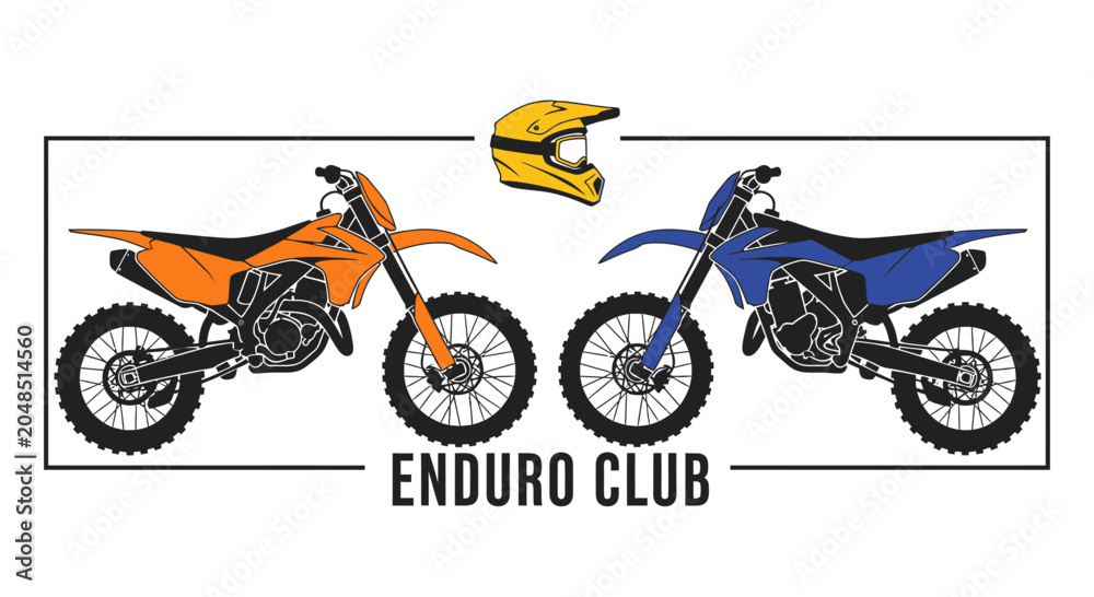 Obraz premium Enduro Club: Two Motocross Bikes and Helmet Graphic Design