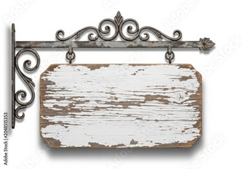 Vintage rustic wooden sign with decorative metal frame