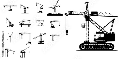 Obraz na płótnie Construction Crane Jib Flat Vector Icon with Clean Lines on White Background