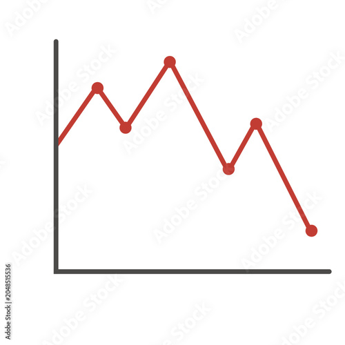 Slika na platnu Simple red line graph illustration displaying fluctuating business performance with an overall downward trend