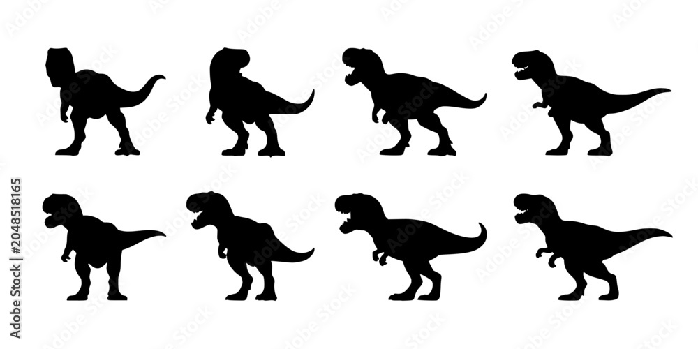 Obraz premium Dog Silhouette Icons on White Background in a Row, Various Breeds and Poses for Design and Educational Use