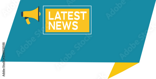 Latest news banner with megaphone icon and yellow text box on teal background