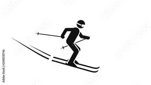 Foto A black and white illustration of a skier in motion, descending a slope with ski poles