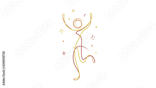 Valokuva A stylized, minimalist line drawing of a joyful person jumping with arms raised in celebration, adorned with sparkling accents