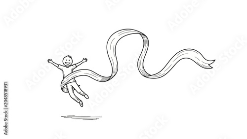 Quadro em tela A joyful cartoon person leaps with arms outstretched, a long flowing ribbon trailing behind them in a simple line art illustration