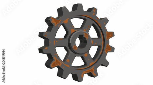 Rusty metal cogwheel illustration with a weathered, industrial aesthetic