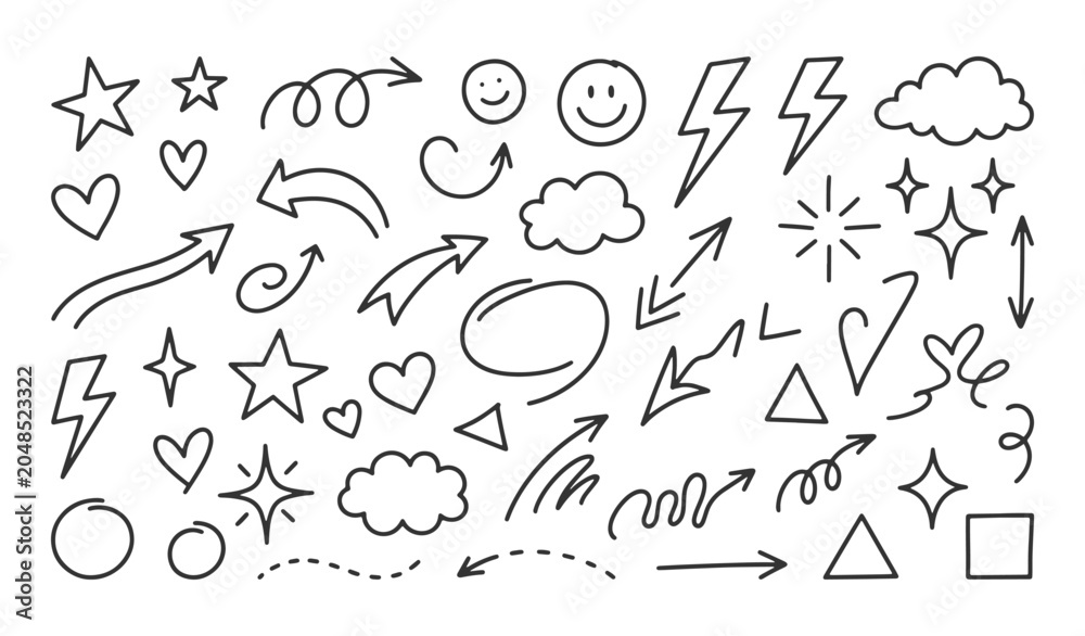 Fototapeta premium Playful Hand Drawn Doodle Elements Vector Collection