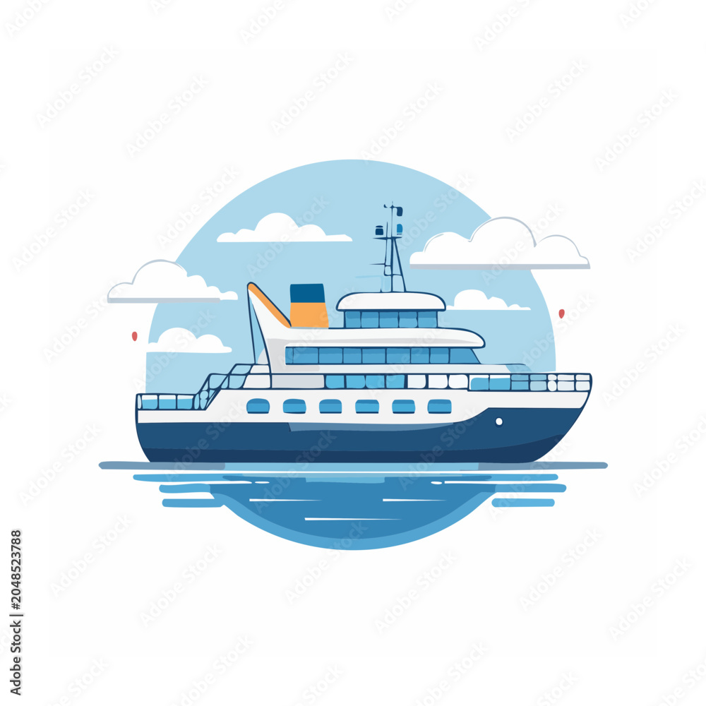 Fototapeta premium Flat design illustration of a ferry boat on water