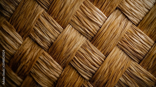 Natural bamboo mat texture woven basket weave pattern overhead view organic fiber background golden brown tones eco-friendly sustainable material design