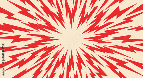 Radial burst pattern with jagged red spikes on a cream background