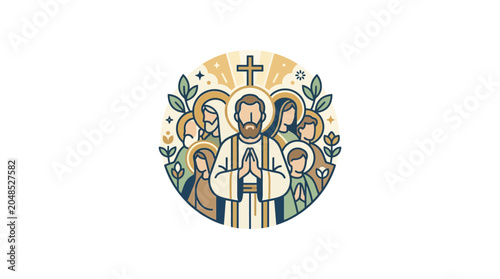 Tablou pe pânză Christian Religious Illustration: Jesus and Disciples in Circle