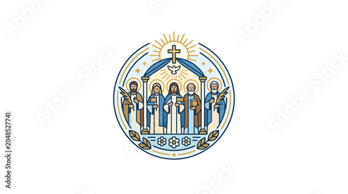 Εκτύπωση καμβά Christian Saints Circle Emblem, Dove, Cross, Holy Spirit, Faith