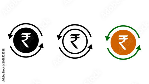 Fotografija Indian Rupee Currency Exchange and Transfer Icon Set – Three Style Variations
