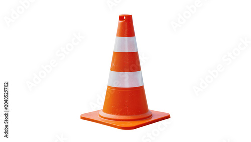 Canvastavla Isolated bright orange traffic cone with two reflective white stripes, vital saf