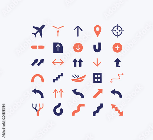 Modern flat directional and transport icons set