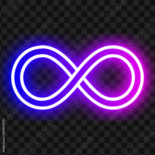 Neon Glowing Infinity Loop Vector Sign on Transparent Background