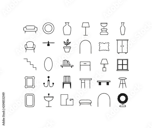 Minimalist icons set of household and office items