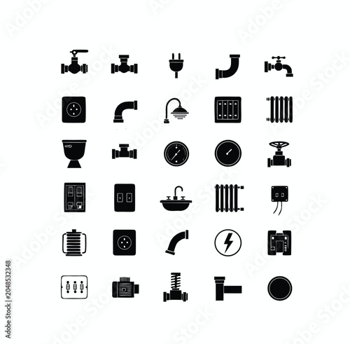 Flat icons set of office and home appliances