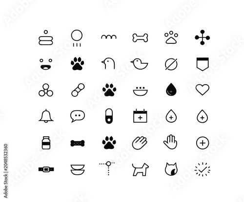 Minimalist icons set of various objects and animals