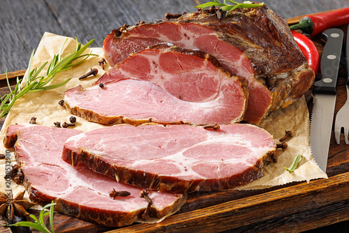 Thick Slices Of Smoked Pork Neck , top vew