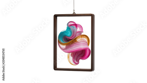 фотографія Isolated vibrant abstract swirling ribbons creating dynamic motion art within a wooden frame
