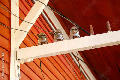 Vintage glass conductors on  an old western building