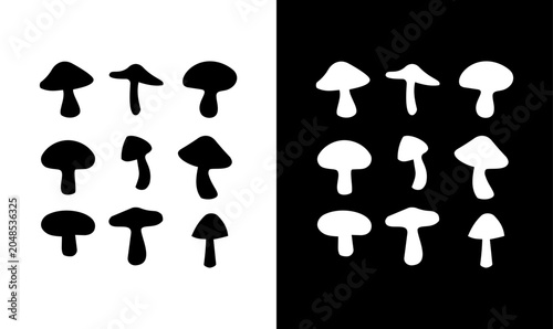 Tableau sur toile mushroom silhouette set vector illustration, silhouette of mushroom vector illus