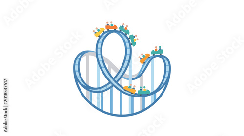Slika na platnu Colorful Cartoon Roller Coaster with Loop and Riders