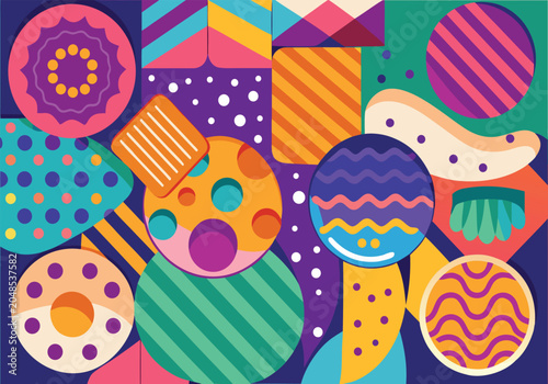 Colorful abstract geometric shapes with pastel background