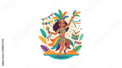 Schilderij op canvas Colorful Hawaiian Hula Dancer with Traditional Costume and Accessories