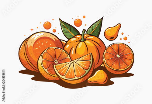 Fresh citrus fruits with green leaves and herbs
