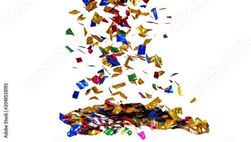 Photos Isolated vibrant multicolored metallic confetti falling and collecting for a fes