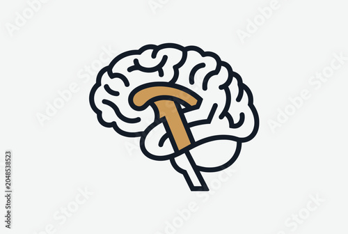 Human brain illustration highlights the brainstem area in orange to indicate its position and importance within the organ.