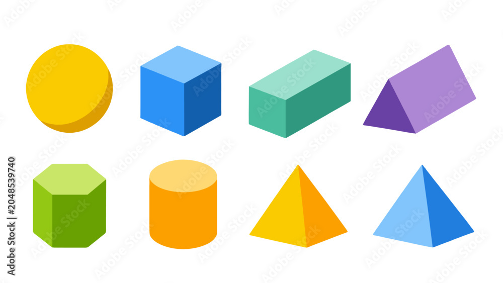 Obraz premium Set of colorful geometric 3D shapes on white background