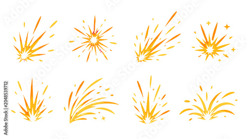 Foto Set of orange explosion and spark burst vector elements