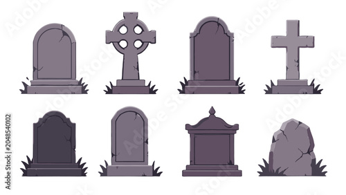 Quadro su tela Set of cartoon gravestones and cemetery tombstone icons
