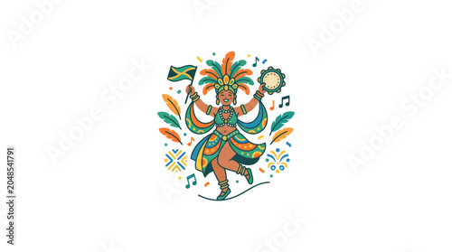 Tableau sur toile Colorful Carnival Dancer in Festive Costume with Jamaican Flag