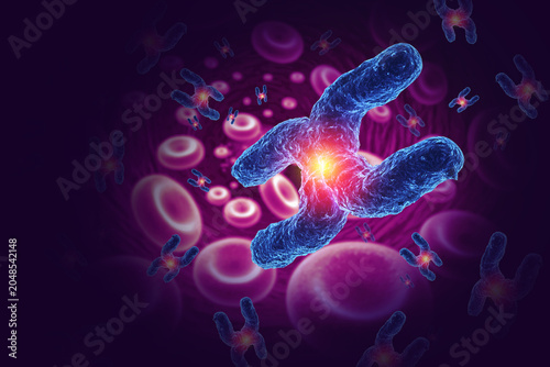 Chromosome on scientific medical background. 3d illustration
