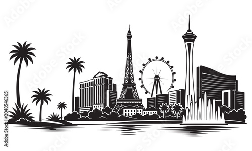 Canvas Print Las Vegas silhouette, entertainment city skyline, vector isolated on white