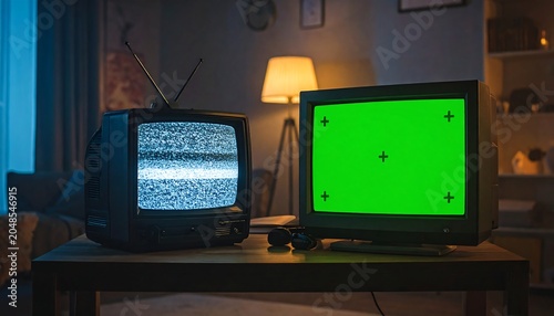 A living room with a TV and computer on a table