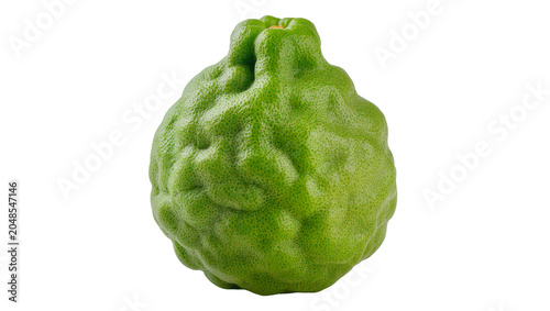 Foto Isolated fresh green bergamot citrus fruit with characteristic bumpy skin textur