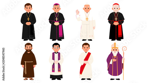 Foto Cartoon set of Catholic clergy and church religious figures