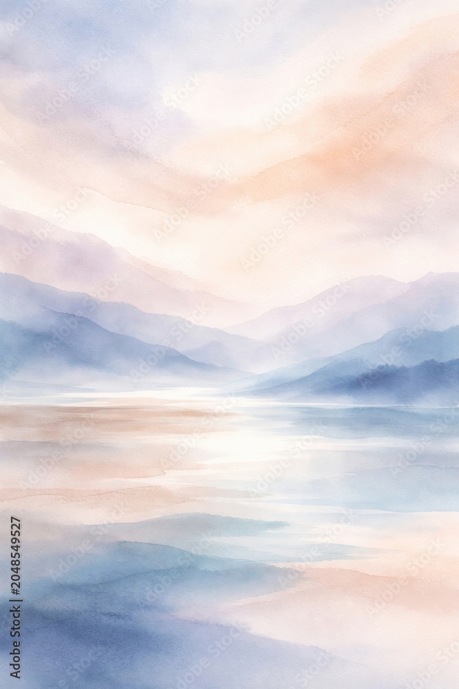 Fototapeta premium Serene watercolor landscape painting.